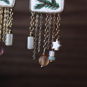 Chandelier Christmas tree earrings with dangly crystal, artisan handmade holiday festive earrings image 3