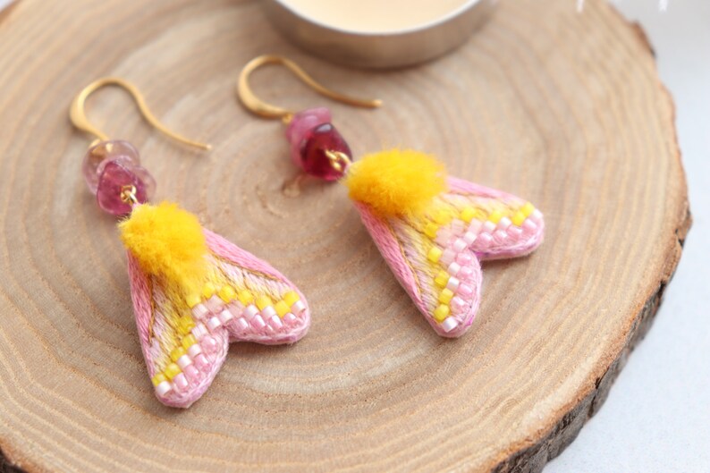 Rosy maple moth earrings, cute insect earrings as witchy jewelry image 7