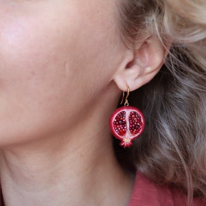 Bead pomegranate fruit earrings, embroidery food earrings as sister gift image 6