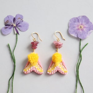 Rosy maple moth earrings, cute insect earrings as witchy jewelry image 1