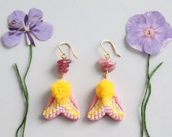 Rosy maple moth earrings, cute insect earrings as witchy jewelry