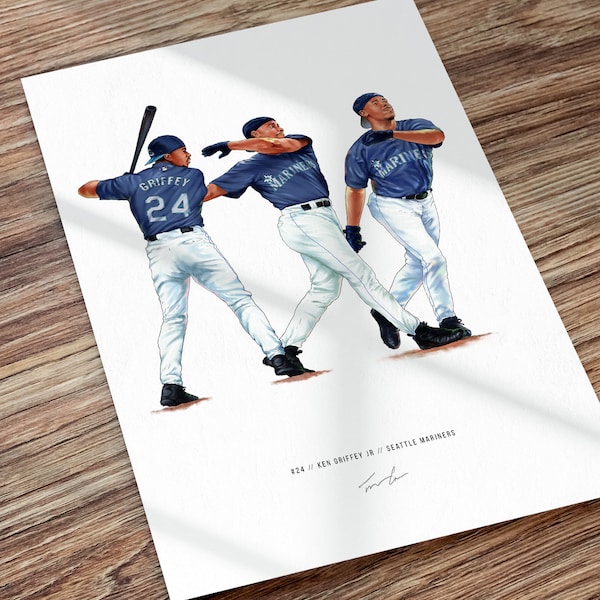 Ken Griffey Jr Poster Seattle Mariners Motion Baseball Wall Art Print