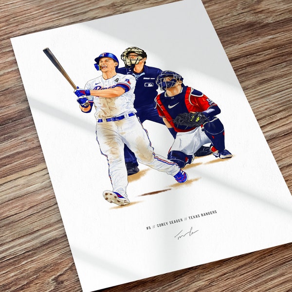 Corey Seager World Series Home Run v2 Poster Texas Rangers Baseball Art Print