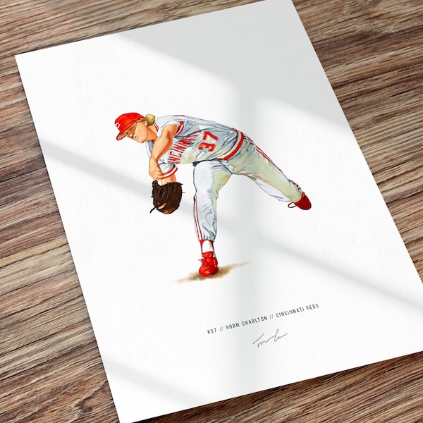 Norm Charlton Poster Cincinnati Reds MLB Baseball Wall Art Print