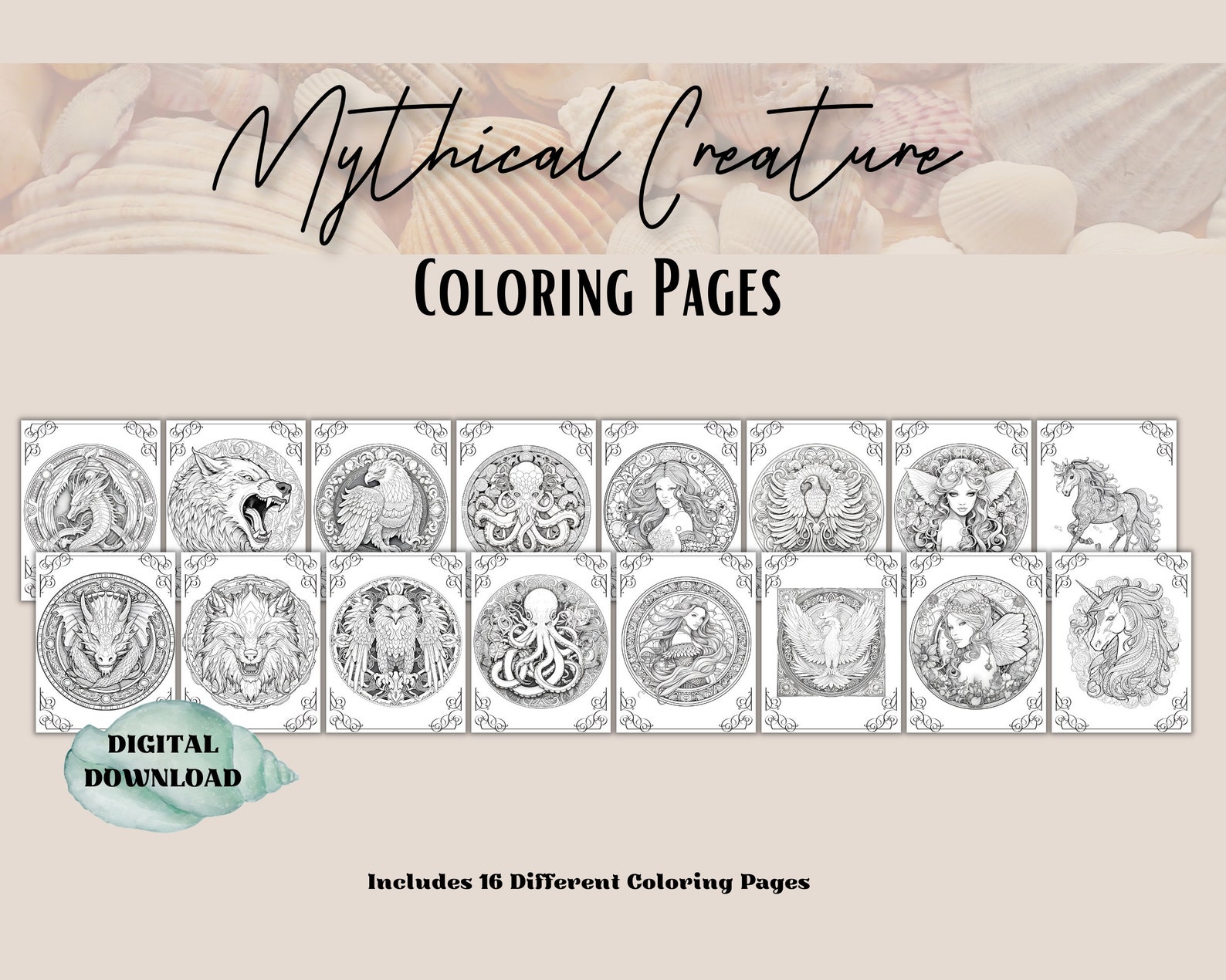 Mythical Coloring Book, Unicorn Coloring, Dragon Coloring, Mermaid ...