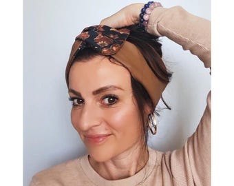 Fascia Per Capelli A Turbante Con Nodo - Stampa Animalier Mista - Marrone, Nero, Bianco - Foto 2