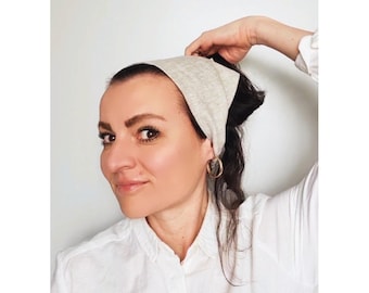 Natural linen headscarves, Linen head scarf, Linen women hair accessory, Spa yoga linen hair wrap, Linen bandana, Gift, Grey headscarves