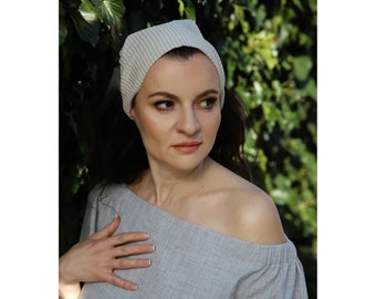 Linen headscarves, Natural linen headscarves with stripes, Spa yoga linen head scarf, Linen head wrap, Linen bandana, Gift, Linen hair scarf