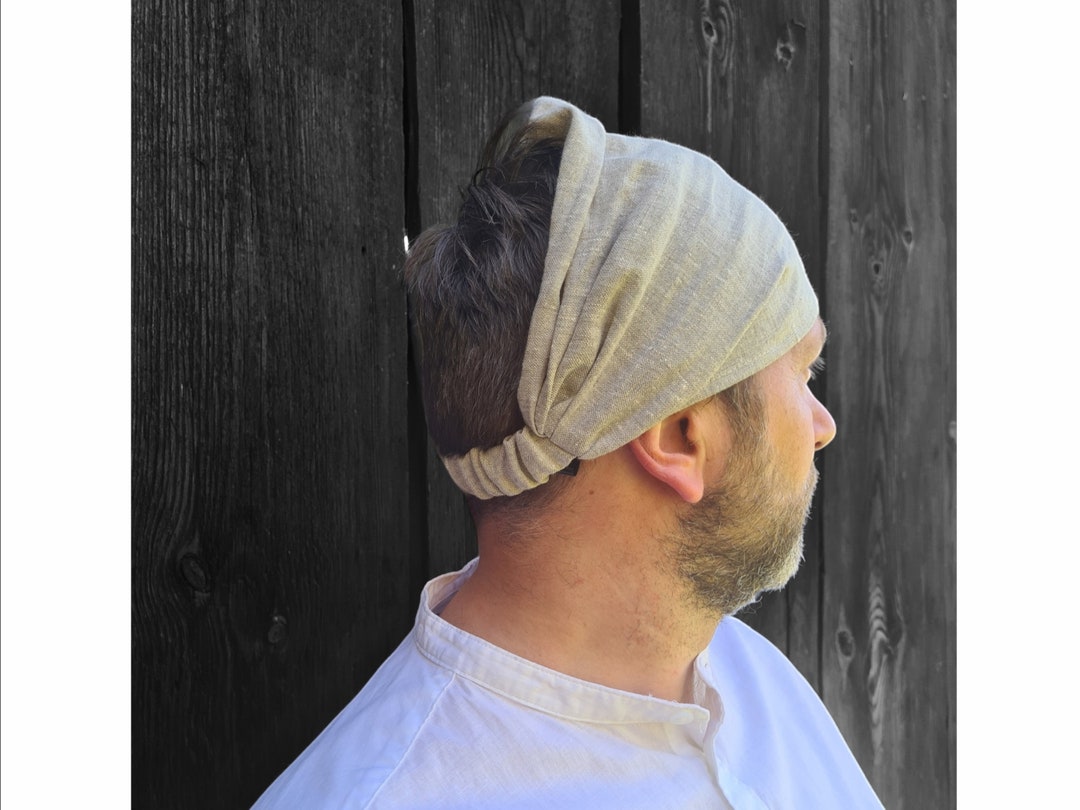 Linen Men Head Scarf With Elastic, Natural Linen Wide Men Head Scarves