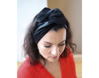 Black velour wire headband, Black faux leather wire turban, Black wire hair band, Velour wire hair accessory, Gift, Black wire head wrap