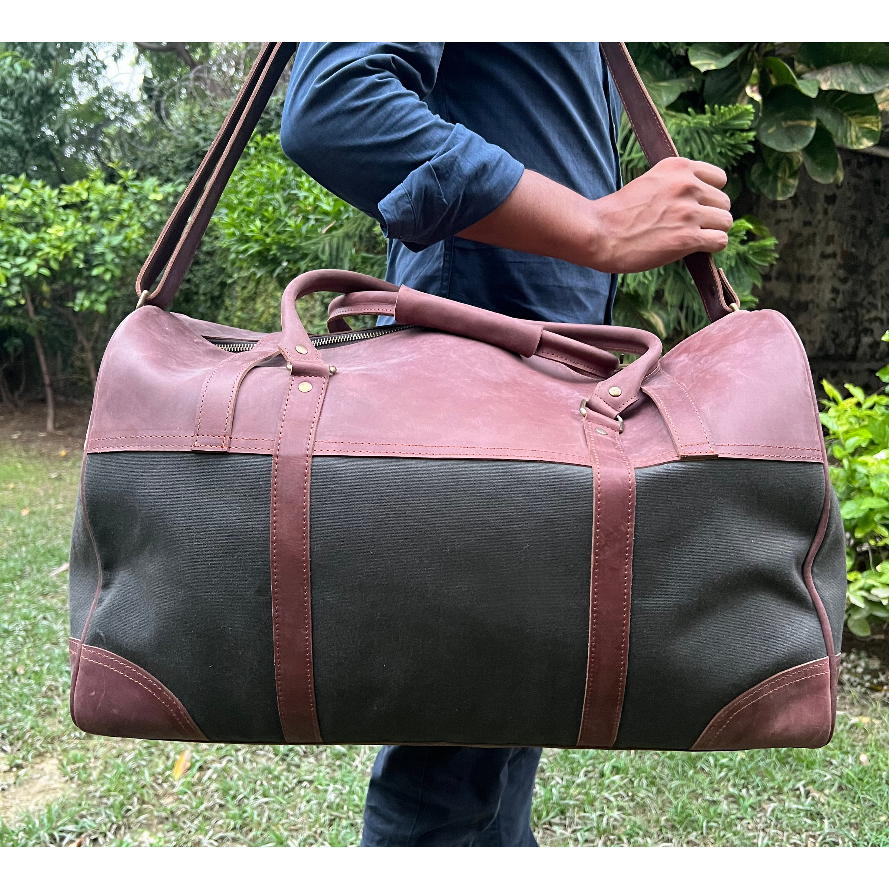 Canvas Leather Travel Bag, Leather Duffle Bag, Waxed Canvas Bag, Canvas