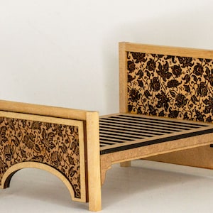 Miniature Dollhouse Bed - Floral Engraved  -  1:12 Scale Kit