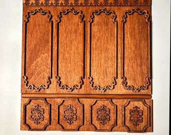 Baroque Dollhouse Wall Paneling 1 12 & 1 24 Scale – Miniature Wainscoting Kit –  Laser Cut – Unfinished