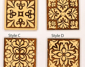 Miniature Dollhouse Engraved Tiles- Unfinished - Multiple Sizes