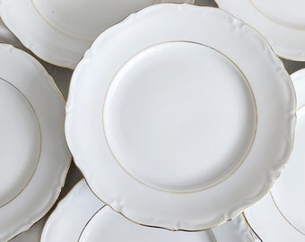 6 assiettes anciennes blanc et or en porcelaine de Bavière-Winterling