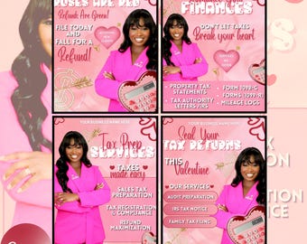 4 Tax Preparation Flyer bundle, Valentine's Tax Flyer, Tax Season, Tax Prep Season Flyer, Accountant Flyer, Tax Prep Instagram Template