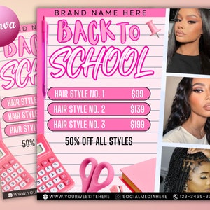 Back To School Flyer, Back to school sale flyer, Back to school hair flyer, DIY canva template, Back 2 School Flyer, Braid Special Flyer