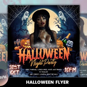 Halloween Flyer, Social Media Flyer, bearbeitbare Halloween-Party-Einladung, DIY Canva-Vorlage, Halloween-Party-Flyer-Canva
