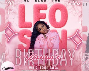 Leo Season Birthday Flyer, Leo Birthday Flyer, Birthday Girl Flyer, Birthday Event Celebration Flyer, Birthday Party Invite Canva Template
