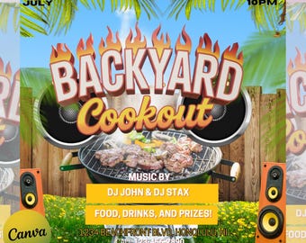 Backyard Cookout Flyer | BBQ Party Invitation | Summer Grill & Chill | DIY Editable Canva Template | Family Picnic BBQ Flyer