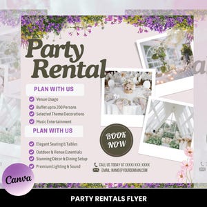 Party Rentals & Event Supplies Flyer | DIY Template | Event Equipment Rental | Premade Party Planning Decoration | Canva Editable