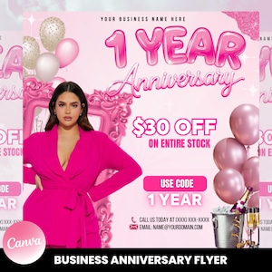 Folheto de aniversário empresarial, folheto de aniversário de peruca, cílios, cabelo, unha, folheto de aniversário de CEO, folheto de celebração, folheto de venda de aniversário empresarial Canva