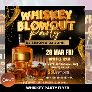 Whiskey Party Flyer, Night Club Flyer, DJ Party Invitation, Drink Party Flyer, Saturday party, Canva Editable Template, Instant Download