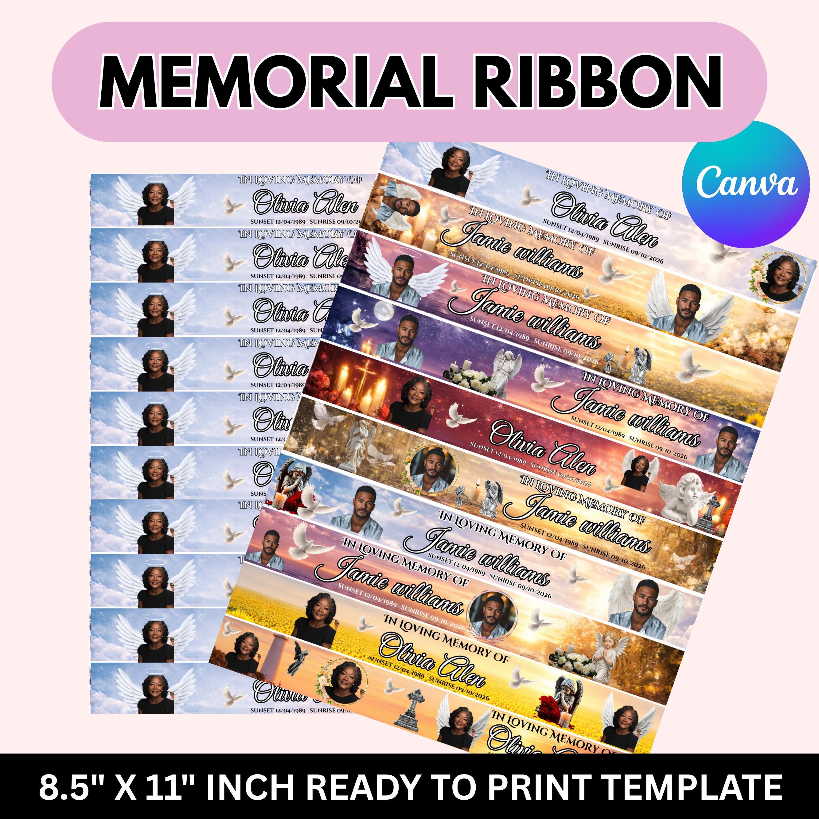 Memorial Ribbon Template, Funeral Memorial Template, Death Announcement ...