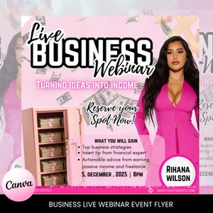 Business Live Webinar Flyer | Editable Event Promotion Template | DIY Canva Webinar Invite | Corporate Online Event Flyer