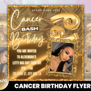 Cancer Birthday Flyer, Birthday Template, Birthday Girl, Party Flyer, Celebration Flyer, Birthday Event, Birthday Invite, Canva Template