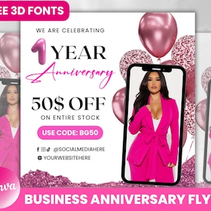 Panfleto de aniversário empresarial, panfleto de aniversário para perucas, cílios, unhas, panfleto de aniversário para CEO, panfleto de comemoração, panfleto de venda de aniversário empresarial Canva