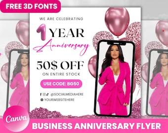 Business Anniversary Flyer, Wig Lash Hair Nail Anniversary Flyer, CEO Birthday Flyer, Celebration Flyer, Business Birthday Sale Flyer Canva