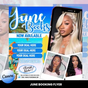 June Booking Flyer, June Book Now Flyer, June Bookings Available Flyer, Summer Sale, DIY Summer Flyer, Social Media Flyer, Canva Template