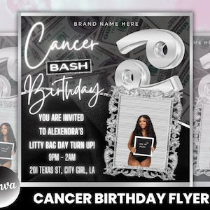 Cancer Birthday Flyer, Birthday Template, Birthday Girl, Party Flyer, Celebration Flyer, Birthday Event, Birthday Invite, Canva Template