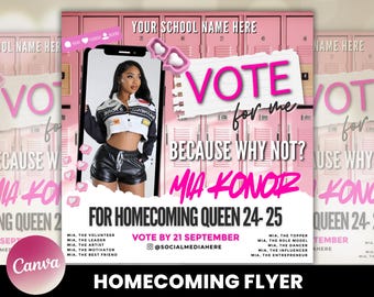 Vote Homecoming Queen Flyer, Homecoming Flyer, Campaign Flyer, Class Campaign Flyer, Election Flyer Prom Queen Flyer | DIY Editable Template