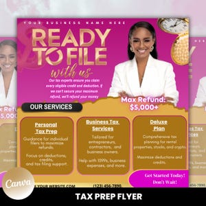 Tax Prep Flyer, Tax Prep Instagram,Tax Season Flyer, Preparation Flyers, Credit Repair Flyer, Tax Preparation Post, Editable Canva Template