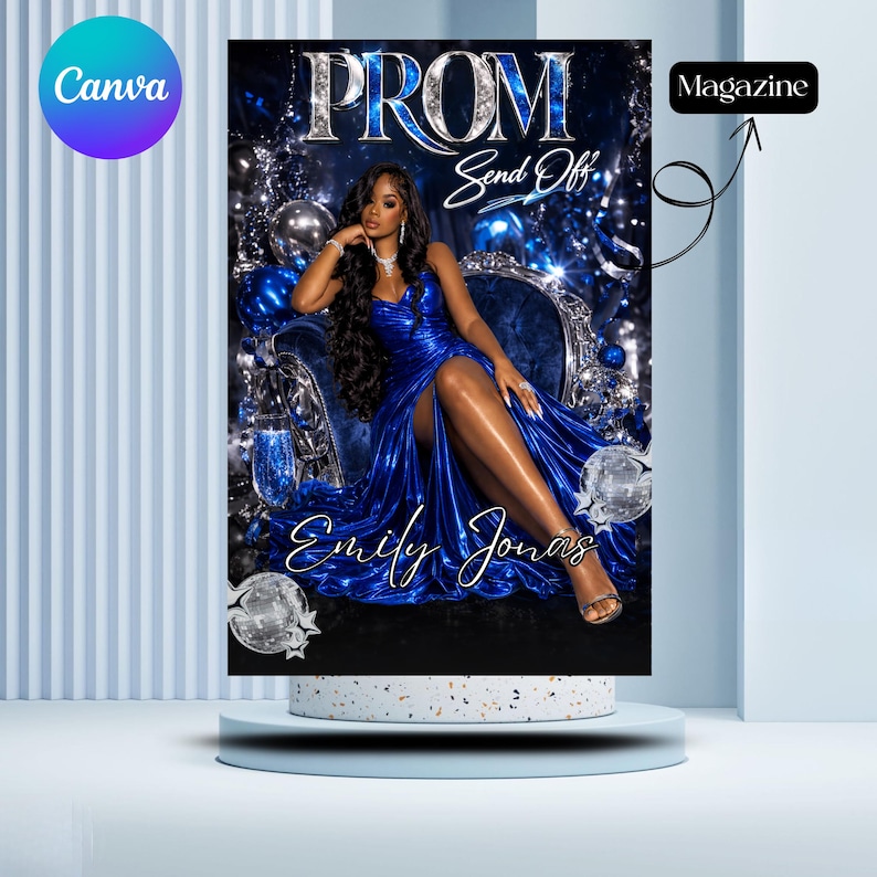 Custom Prom Decor Canva Template Bundle, Prom Name Cutout, Blue ...
