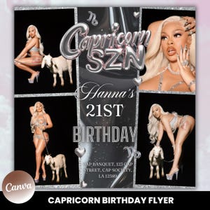 Volante de cumpleaños de Capricornio, plantilla de cumpleaños, cumpleañera, volante de fiesta, volante de celebración, evento de cumpleaños, invitación de cumpleaños, Capricornio