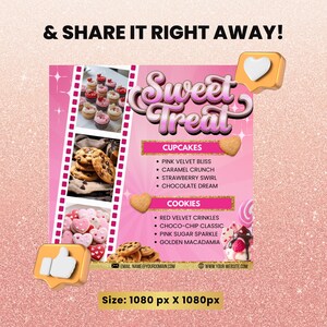 Bageriflyer | Bakrea-flyer | Söta godsaker-flyer | Efterrättsflyer | Bakverksflyer | Tårtföretagsflyer | Redigerbar Canva-mall för hemmafixare bild 6