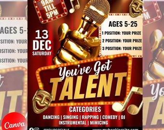 Show Flyer, Talent Show FLyer, Talent Show Poster, Editable Template, Letter Size Flyer, Show, Premade Design, Talent Contest, Talent Show