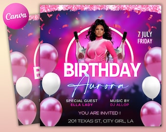 Birthday Bash Flyer, Birthday Flyer Girl, DIY Flyer Template Design, Birthday Party Invites Flyer, Premade Celebration Instagram Post