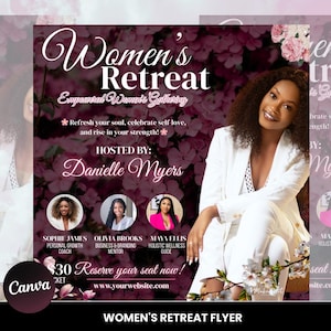 Flyer retraite dames | Bewerkbare sjabloon vrouw conferentie | Spiritueel evenement, wellnessworkshop | DIY canvas-uitnodiging