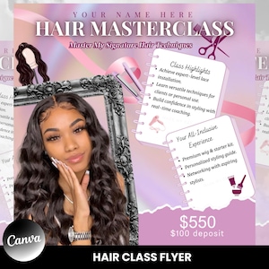 Hair Class Flyer, Masterclass Flyer, Lace Class Flyer, Social media flyer, Lash flyer, Hair flyer, Canva Template