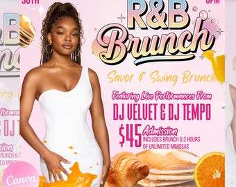 RandB Brunch Flyer, Einladung zum Brunch Day, Club Lounge Event Flyer, bearbeitbare Canva-Vorlage für Musikbrunch & Wochenendparty