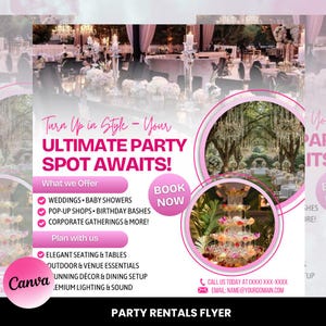 Party Rentals & Event Supplies Flyer | DIY Template | Event Equipment Rental | Premade Party Planning Decoration | Canva Editable