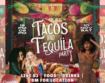 Volante de Tacos y Tequila / Volante de Martes de Tacos / Volante de Fiesta de Tequila / Volante de Club Nocturno / Evento de Baile para Adultos / Volante Editable de Martes de Tacos