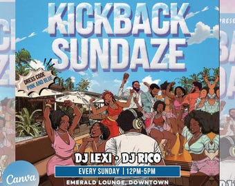 Kickback Party Flyer, Editable Kickback Club Flyer, Club DJ Party Invite, Event Flyer, Social Media Flyer, Canva Template, Instant Download