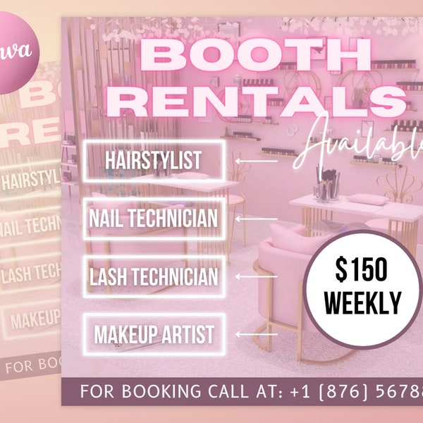 Booth Rental Flyer, Esthetician Flyer, Beautician Flyer, Salon Flyer, Booth Rental Template, Social Media Flyer, Canva Editable Templates