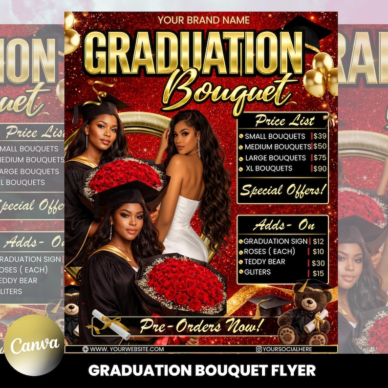 Graduation Bouquet Flyer Template Canva | Prom Bouquet Price List Flyer ...