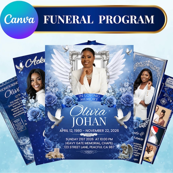 Editable Funeral Program Template, In Loving Memory, Memorial Service Program, Obituary Template, Celebration of Life Program, Printable